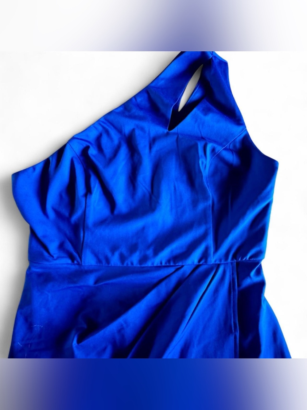 Size Medium, Navy Blue One-Shoulder Ruched Wrap Midi Dress